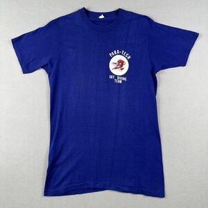 Vintage 70s Para Tech Sky Diving Team Shirt Large Blue Devil Logo Single Stitch